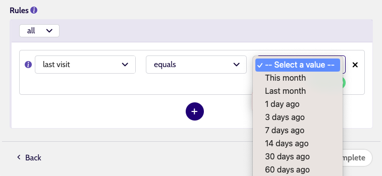 Segment Rule relative date select