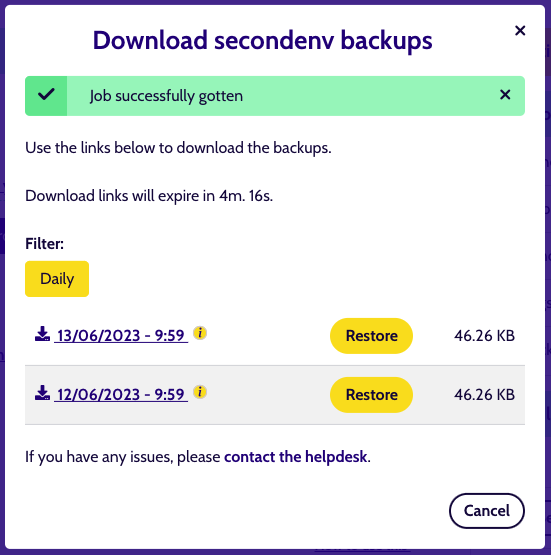 Backups listing