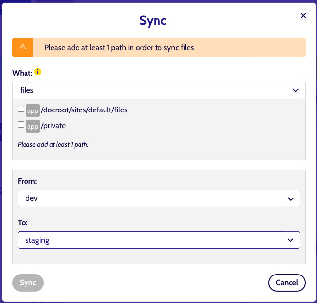 Sync files warning