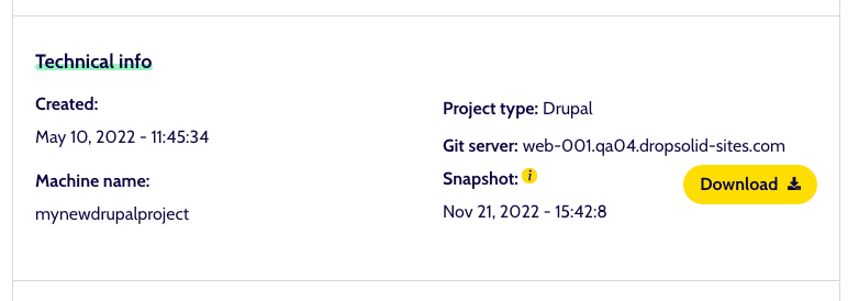 Project snapshot download button
