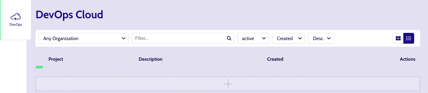 DevOps overview page with 'plus' item