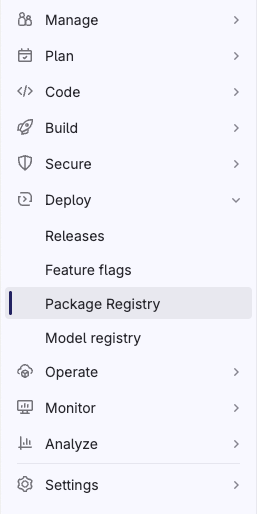 GitLab package releases sidebar menu