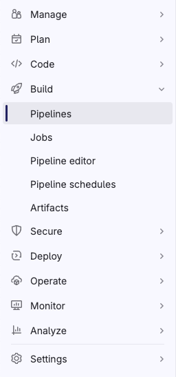 GitLab pipelines sidebar menu