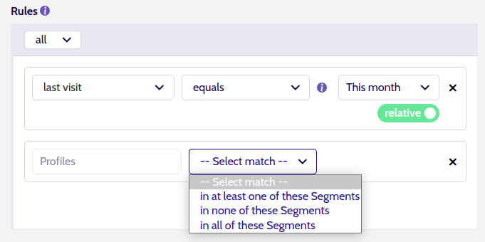 Segment segment condition match