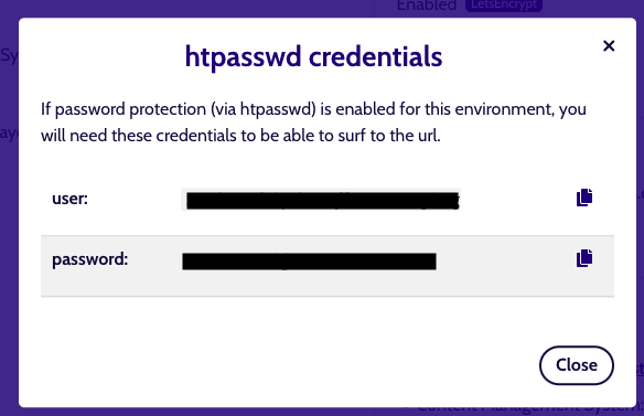 modal with password credentials